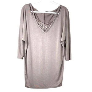 Blue/Grey V-Neck Lace Trim Cutout Shoulder Tunic Top NWT Size Medium